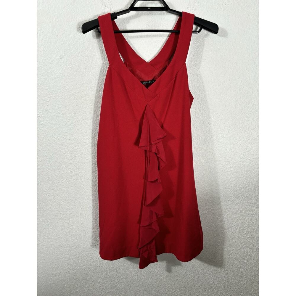 Black Halo Mini Dress Size M Red Sleeveless Ruffled Pockets Polyamide‎ Blend